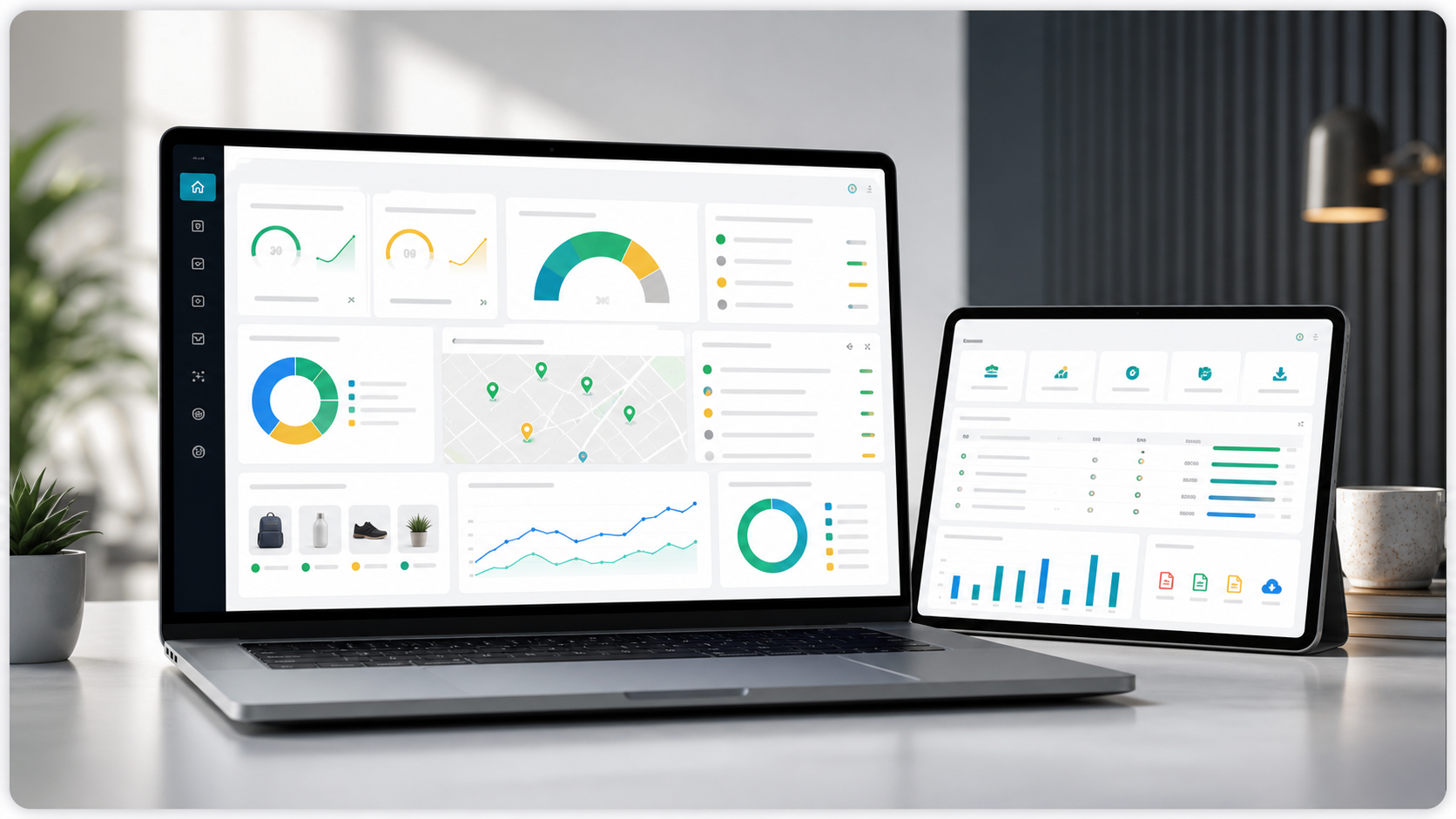 SEO operations dashboard with latest audit, content queue, schema, local SEO, ecommerce, rank tracking, exports, and access controls